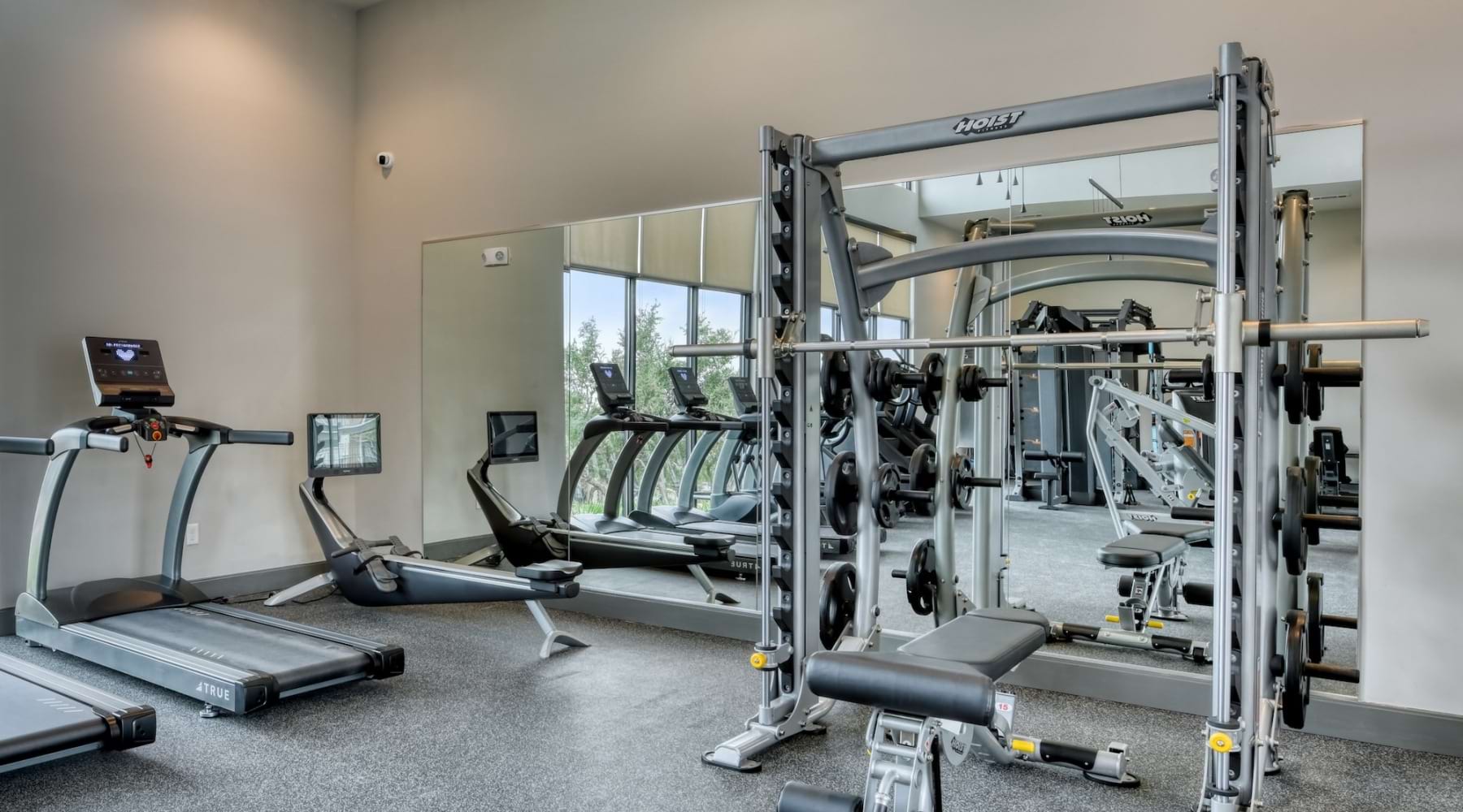 a gym with exercise equipment