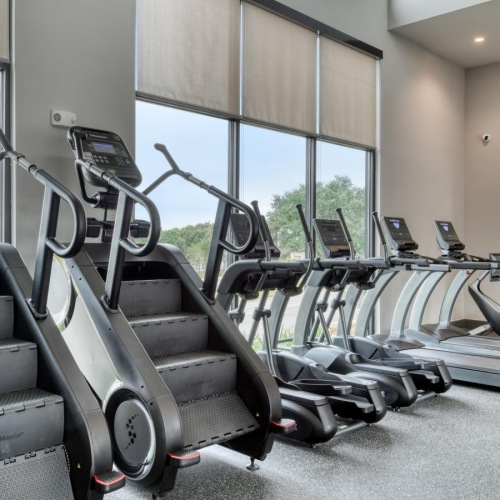 a gym with treadmills